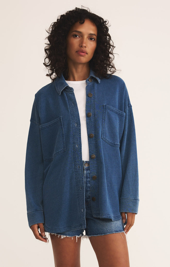 All Day Knit Denim Jacket by Z Supply in Vintage Indigo - Sunset Park Resort
