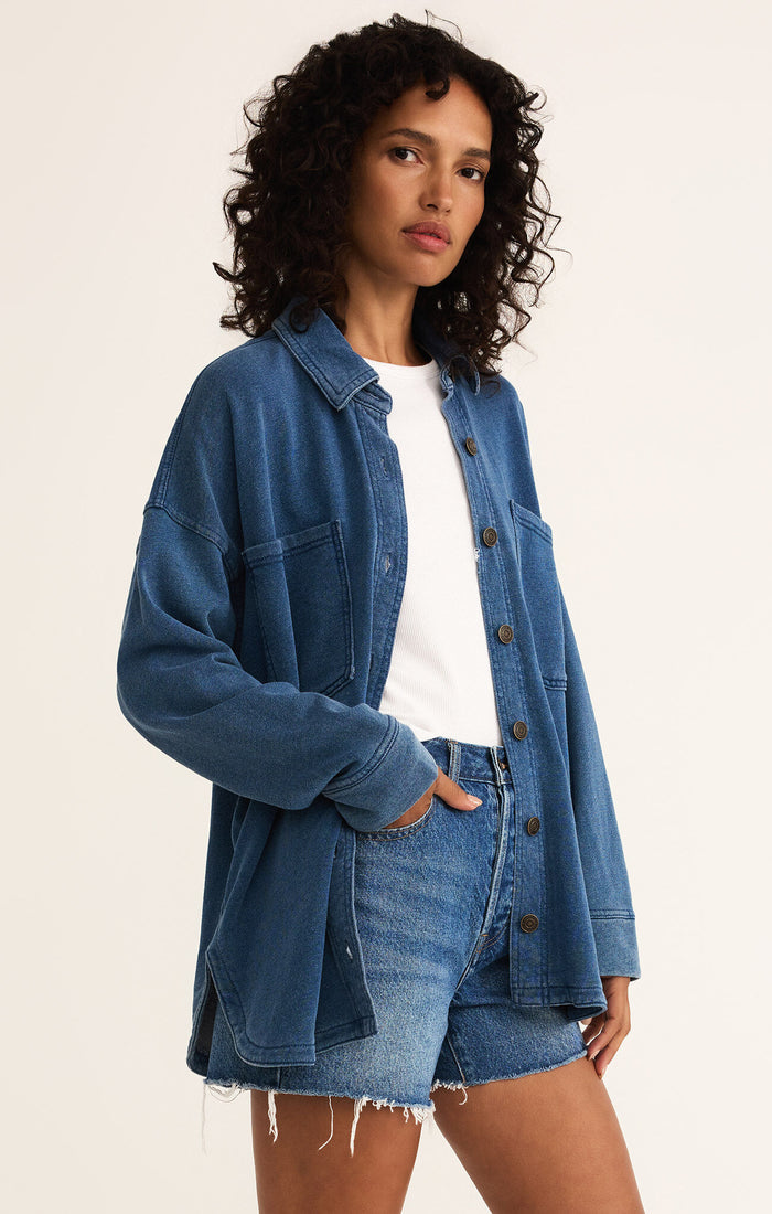 All Day Knit Denim Jacket by ZS in Vintage Indigo - Sunset Park Resort