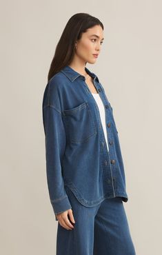 All Day Knit Denim Jacket by ZS in Vintage Indigo - Sunset Park Resort