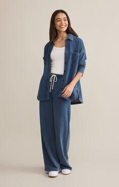 All Day Knit Denim Set by ZS in Vintage Indigo - Sunset Park Resort shop