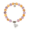 Amethyst Citrine Gemstone Bracelet with Angel Love Sterling Silver Charm