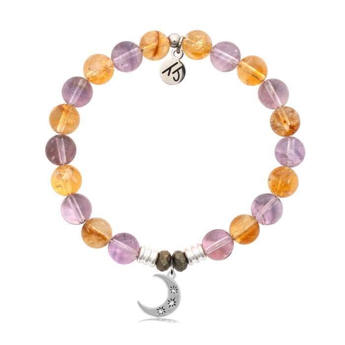 Amethyst Citrine Gemstone Bracelet with Friendship Stars Sterling Silver Charm