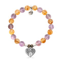 Amethyst Citrine Gemstone Bracelet with Heart of Angels Sterling Silver Charm