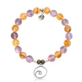 Amethyst Citrine Gemstone Bracelet with Wave Sterling Silver Charm