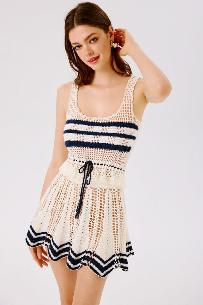 Amie Hand-Crocheted Skirt - IVORY/NAVY STRIPE