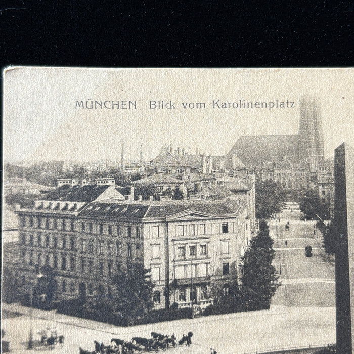 Antique Postcard 1900s Munich Germany Karolinenplatz Obelisk Horse Carriages