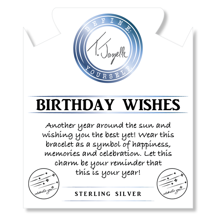 Aqua Fire Agate Gemstone Bracelet with Birthday Wishes Sterling Silver Charm