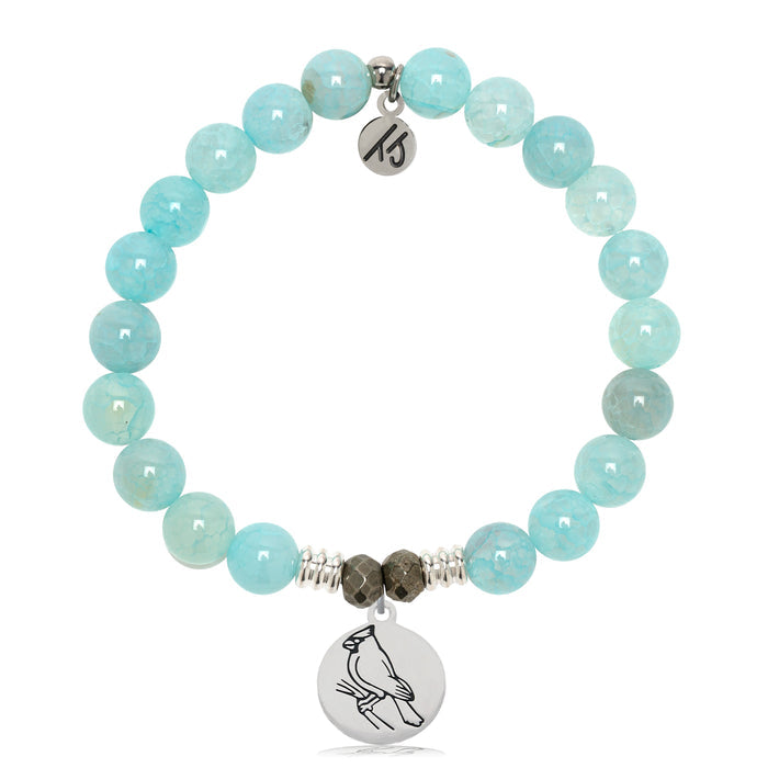 Aqua Fire Agate Gemstone Bracelet with Cardinal Sterling Silver Charm