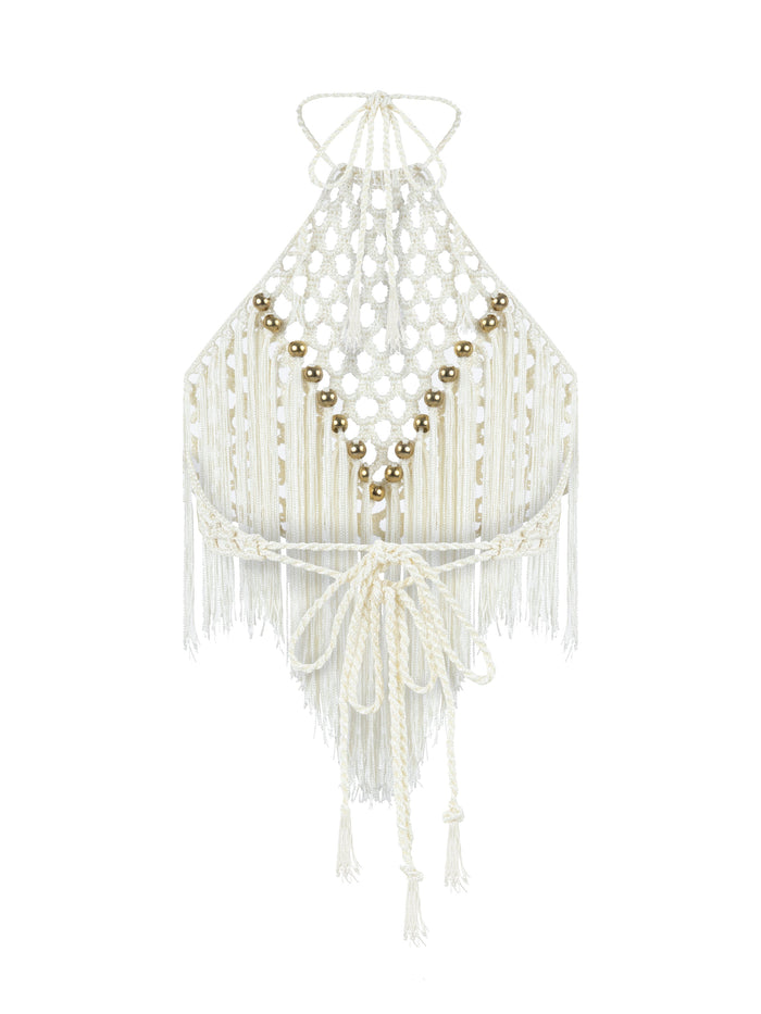 Aria Hand Crochet Halter Top - Ivory