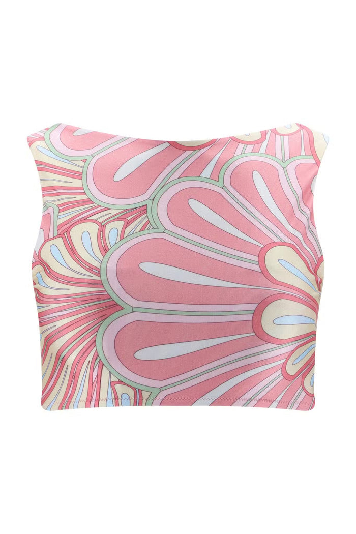 Aria Reversible Crop Top - Pink Flower Print