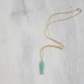 Teal Aventurine Fish Necklace With Gold Chain