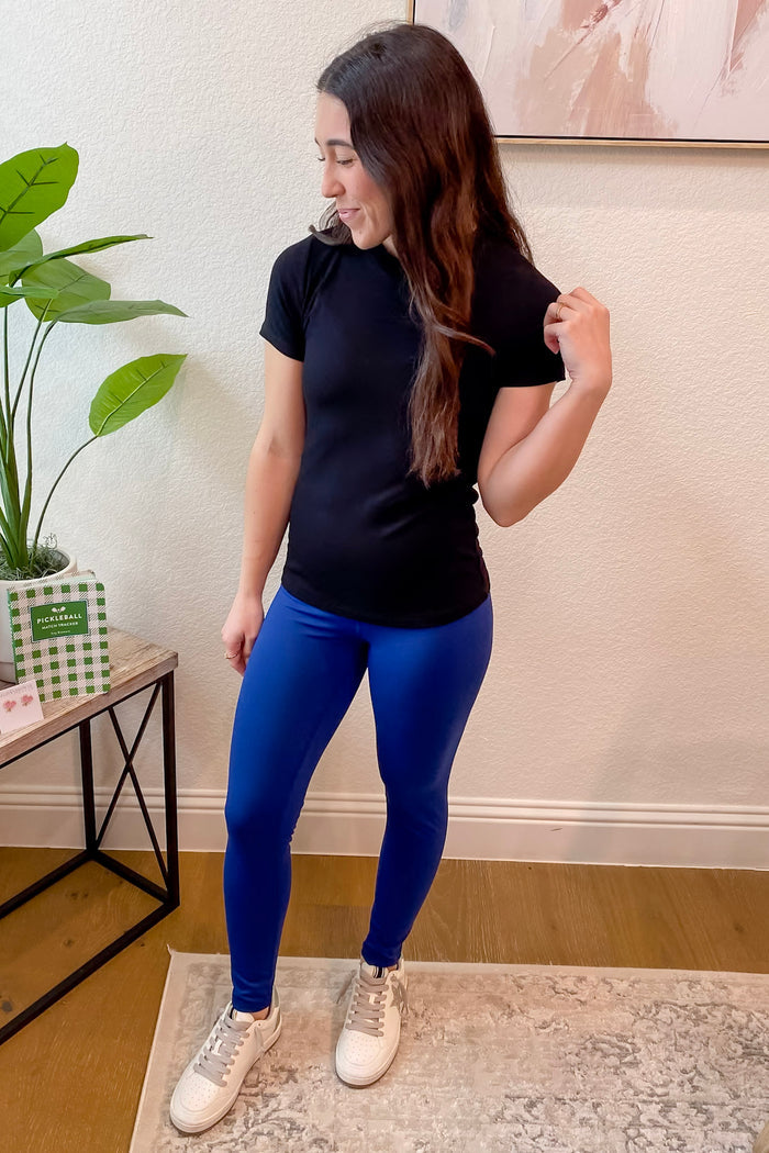 Athleisure Essential Short Sleeve Micro Ribbed Black Top - Lyla's: Clothing & Gifts - Online and Rockwall Texas Boutique