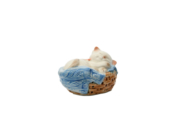 Avon- Sleeping Kitten In A Basket Figurine 1983