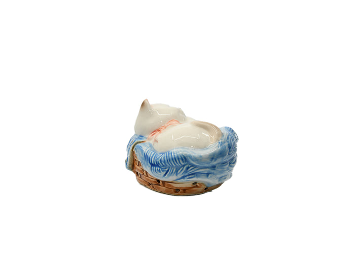 Avon- Sleeping Kitten In A Basket Figurine 1983