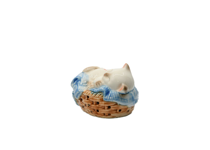 Avon- Sleeping Kitten In A Basket Figurine 1983