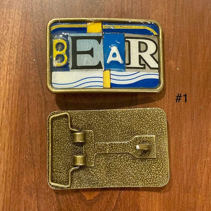 Bear Upcycled License Plate Belt Buckle