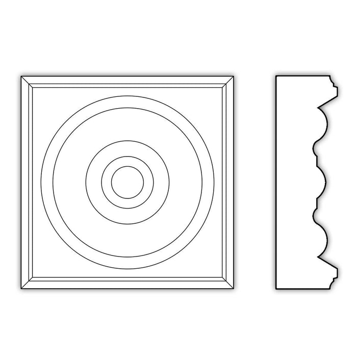 Bullseye Rosette (Accepts casing thickness up to 13/16 x 3 - 3 1/4), 3 1/2'' x 3 1/2'' x 1'' Accessories White River Hardwoods
