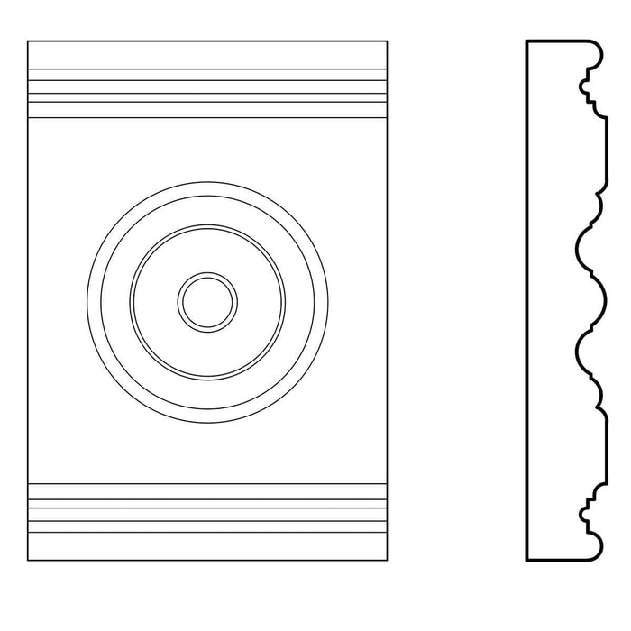 Bullseye Rosette (Accepts casing thickness up to 13/16 x 3 3/4 - 4 1/4), 4 1/2"w x 6 1/2"h x 1"d Accessories White River Hardwoods