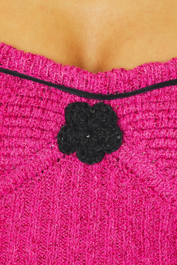 Hand Knitted Colette Corset - Geranium Sequin with Black Knitted Flower Detail