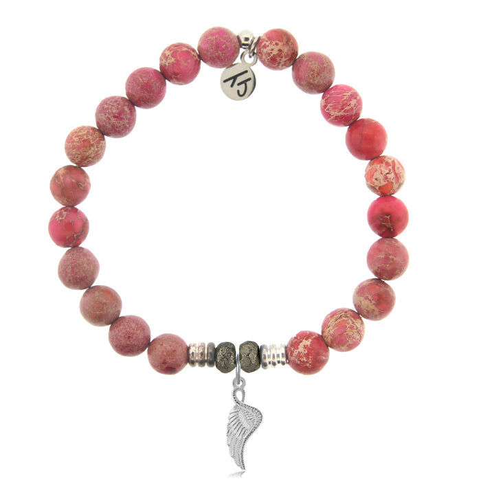 Cranberry Jasper Gemstone Bracelet with Angel Blessings Sterling Silver Charm