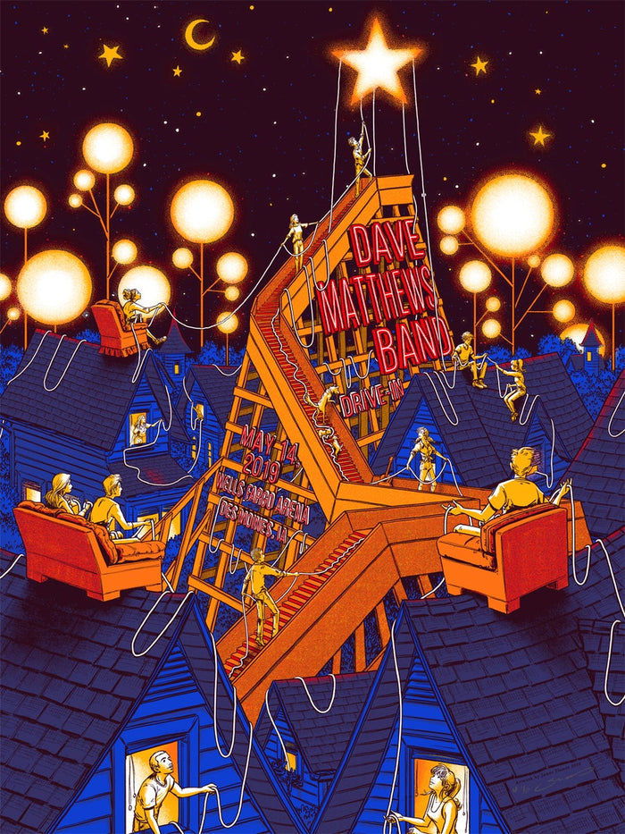 Dave Matthews Band Des Moines 2019 Drive In by James Flames, 18" x 24" Screen Print