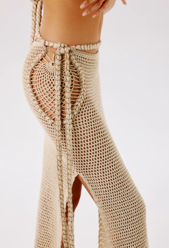 Dune Hand-Crocheted Maxi Skirt - Stone