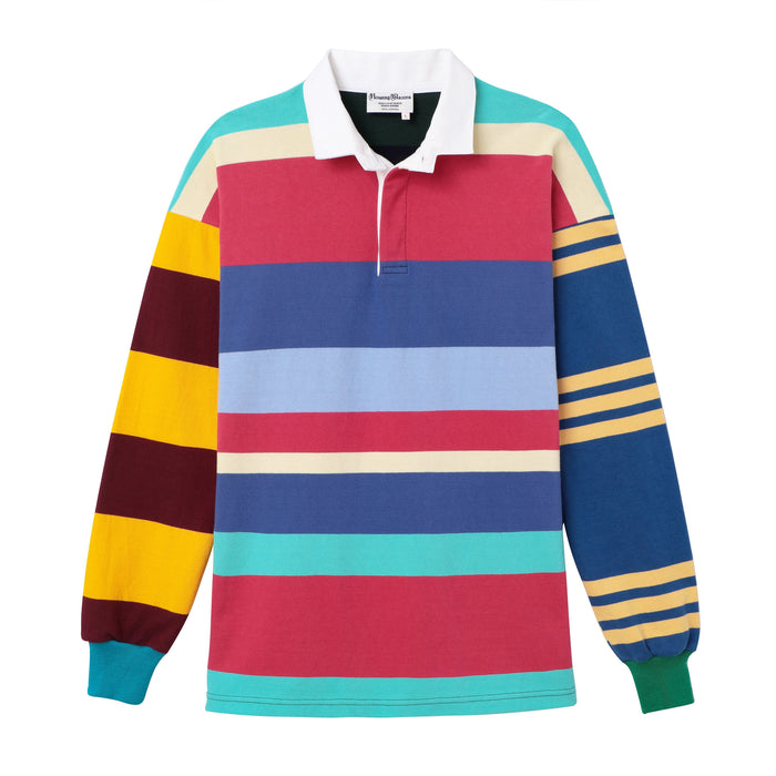 One-of-one striped rugby shirt made from leftover fabric. Each is unique.