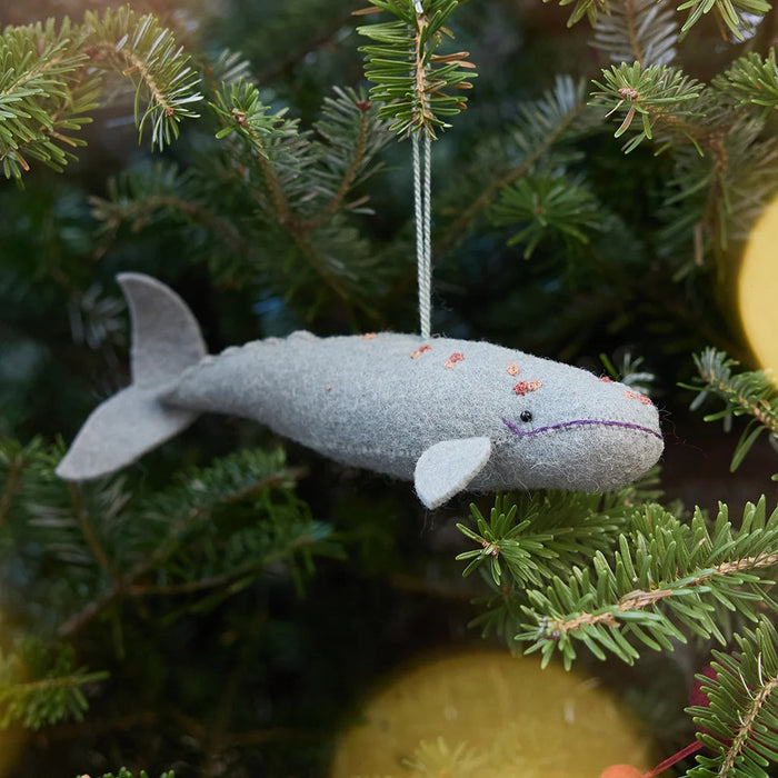 Fair Trade Wool Felt Grey Whale Ornament