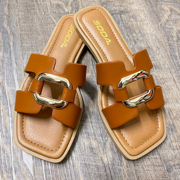 Feng Cognac Buckle Sandals - Lyla's: Clothing & Gifts - Online and Rockwall Texas Boutique