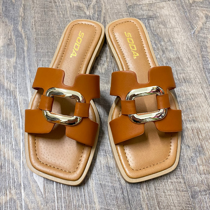 Feng Cognac Buckle Sandals - Lyla's: Clothing & Gifts - Online and Rockwall Texas Boutique