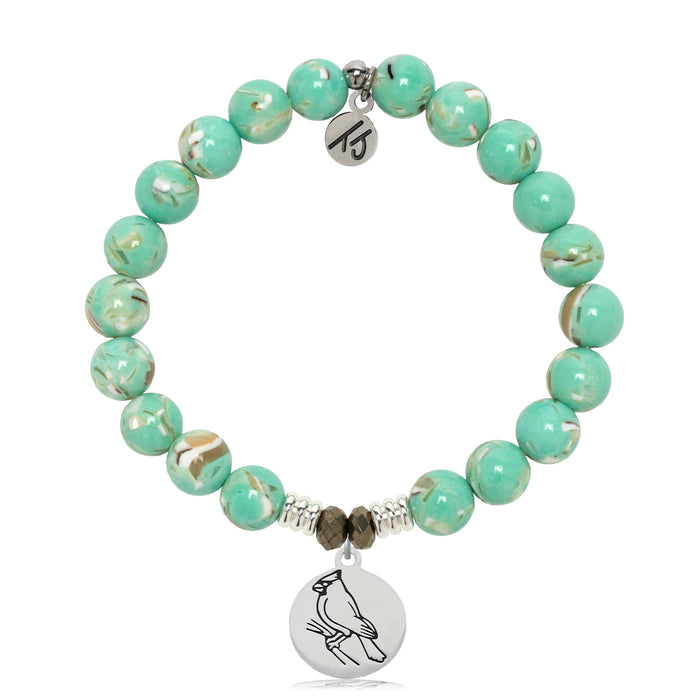 Light Green Shell Gemstone Bracelet with Cardinal Sterling Silver Charm