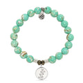 Light Green Shell Gemstone Bracelet with Cherry Blossom Sterling Silver Charm