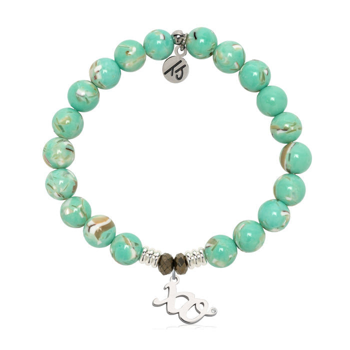Light Green Shell Gemstone Bracelet with XO Sterling Silver Charm