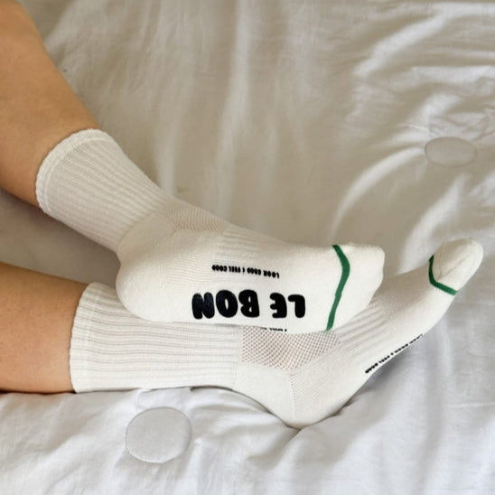 Le Bon Shoppe Hugger Socks in White and Black at Golden Rule Gallery
