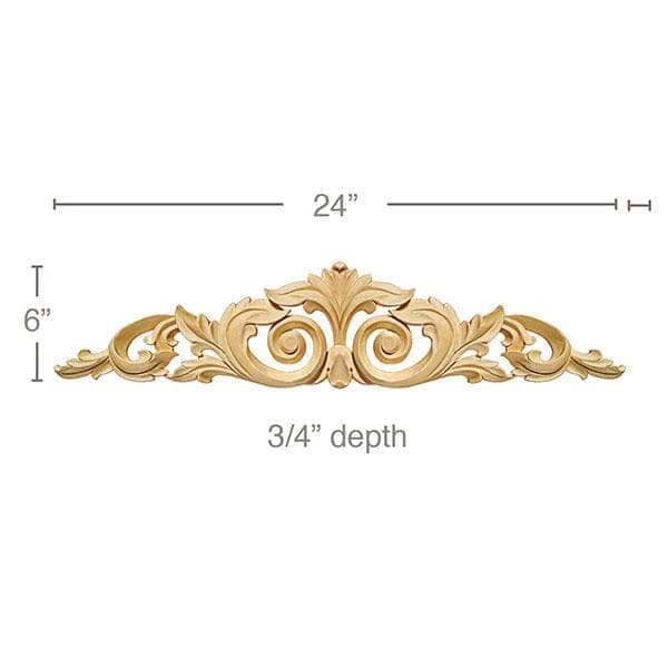 Large Acanthus with Scrolls, 24"w x 6"h x 3/4"d Carved Onlays White River Hardwoods