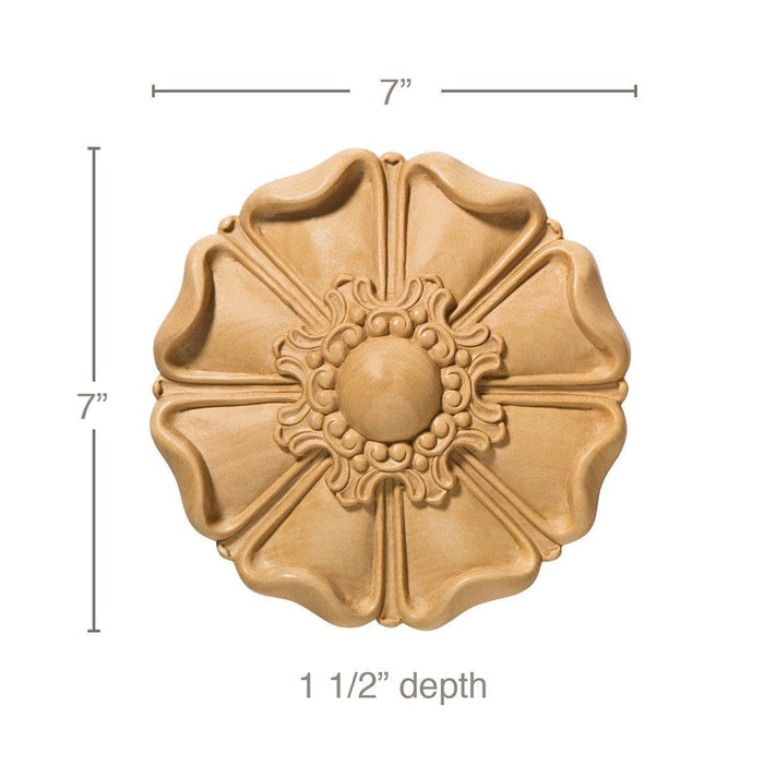 Large Petal Rosette, 7"w x 7"h x 1 1/2"d Carved Rosettes White River Hardwoods
