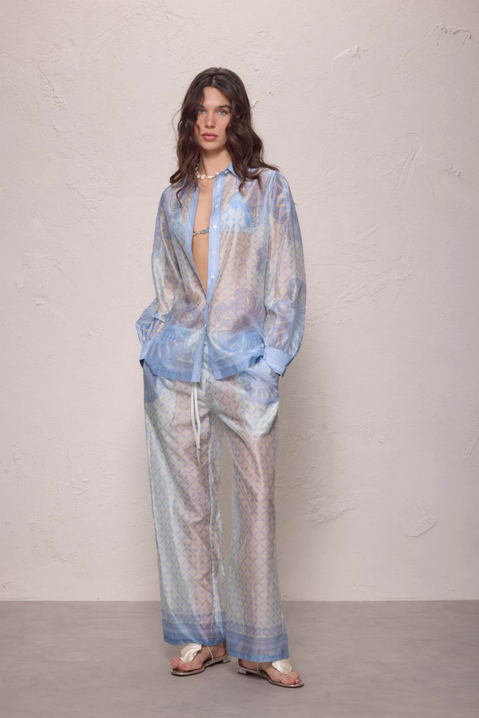 Macey Pants - Aqua Shell Print