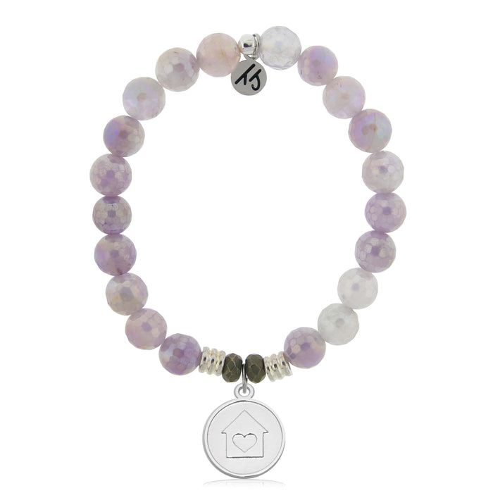 Mauve Jade Gemstone Bracelet with Home is Where the Heart Is Sterling Silver Charm