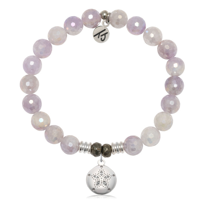 Mauve Jade Gemstone Bracelet with Sand Dollar CZ Sterling Silver Charm
