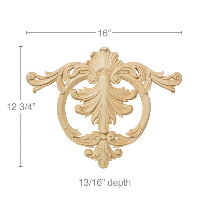 Med Panel Cartouche, 16"w x 12 3/4"h x 13/16"d Carved Onlays White River Hardwoods