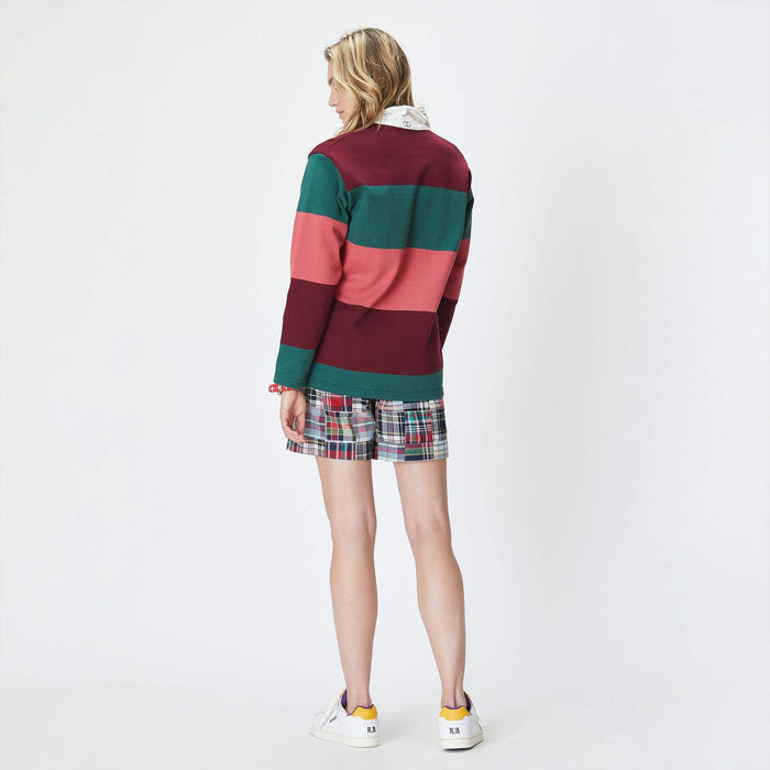 Female model wearing the Mossley Rugby.
