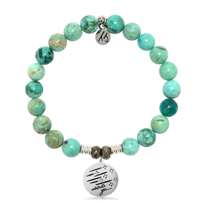 Peruvian Turquoise Gemstone Bracelet with Birthday Wishes Sterling Silver Charm