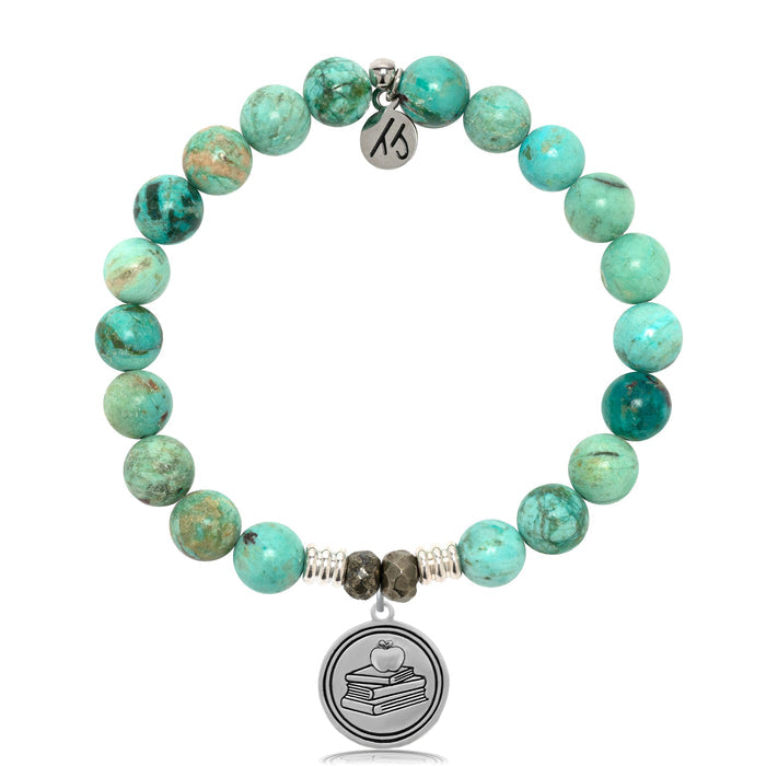 Peruvian Turquoise Gemstone Bracelet with Teacher Sterling Silver Charm