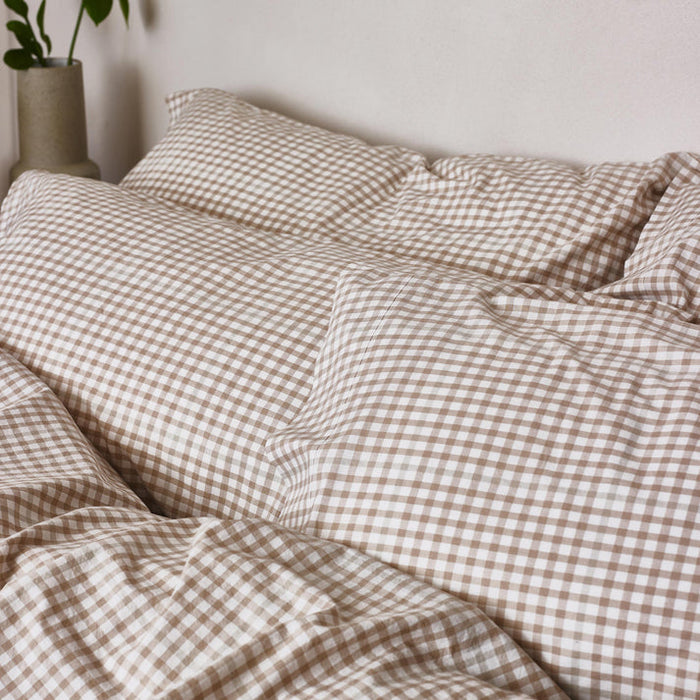 Gingham Pillow Cases in Tan