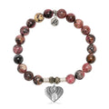 Pink Rhodonite Gemstone Bracelet with Heart of Angels Sterling Silver Charm