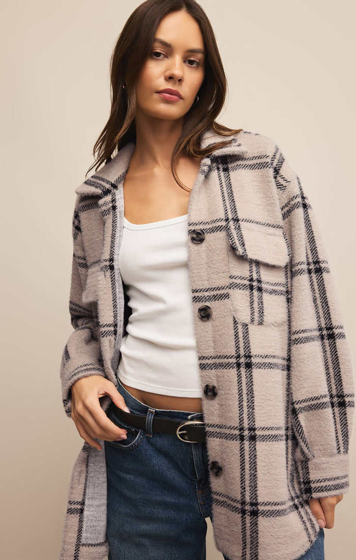 TPlaid Tucker Jacket by Z Supply in Crystal Gray - Sunset Park Resort