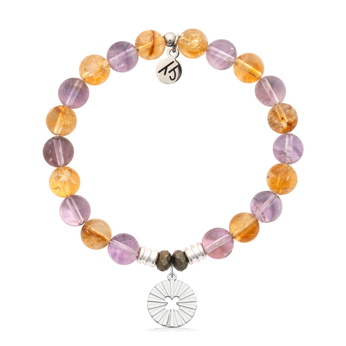 Prayers Collection: Amethyst Citrine Gemstone Bracelet with Prayers of Luck Sterling Silver Charm