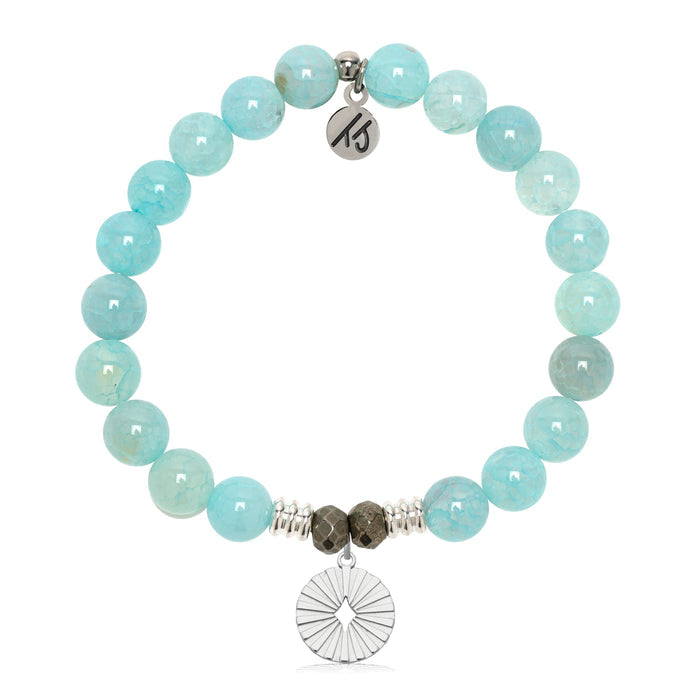 Prayers Collection: Aqua Fire Agate Gemstone Bracelet with Prayers of Strength Sterling Silver Charm