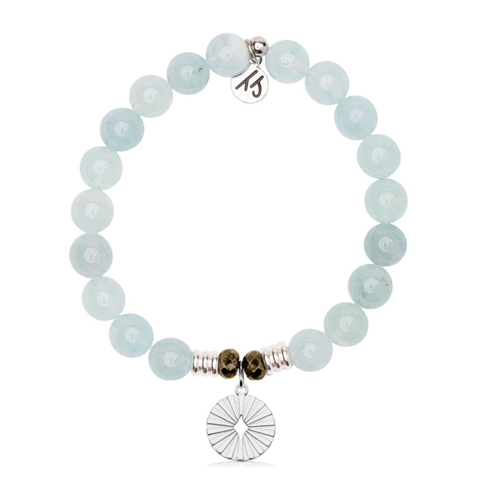 Prayers Collection: Blue Aquamarine Gemstone Bracelet with Prayers of Strength Sterling Silver Charm