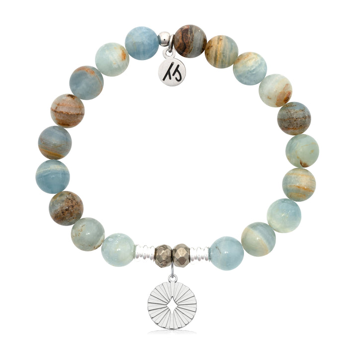 Prayers Collection: Blue Calcite Gemstone Bracelet with Prayers of Strength Sterling Silver Charm